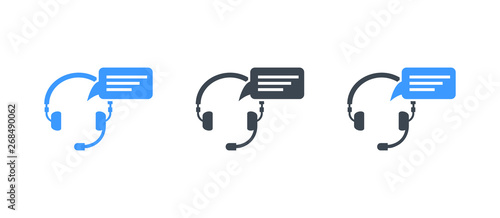 Hotline support service with headphones - the concept of consultation vector - Glyph illustration