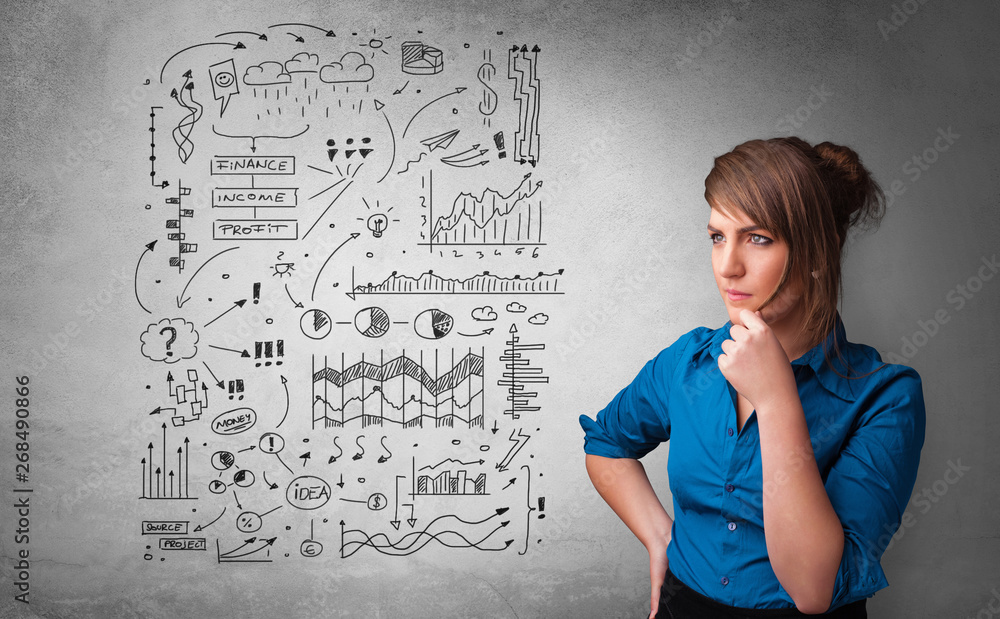 Fototapeta premium Young person thinking with office problems concept 