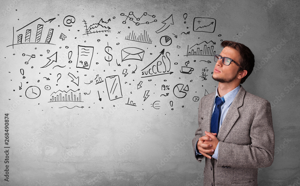 Casual person thinking with drawn signs concept
Casual person thinking with drawn signs concept