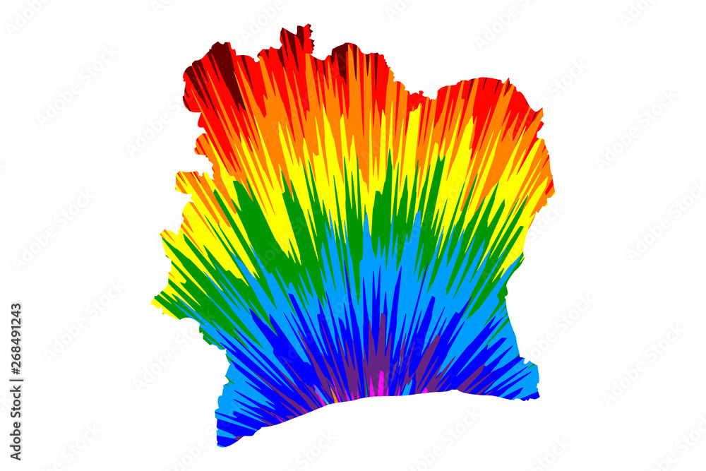 Ivory Coast - map is designed rainbow abstract colorful pattern, Republic of Côte d'Ivoire map made of color explosion,