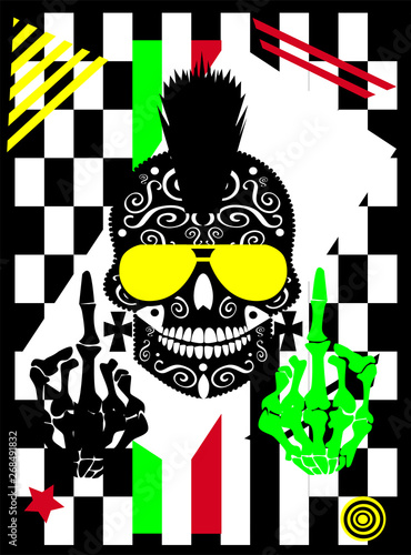 Punk skull with middle finger and Mohawk 