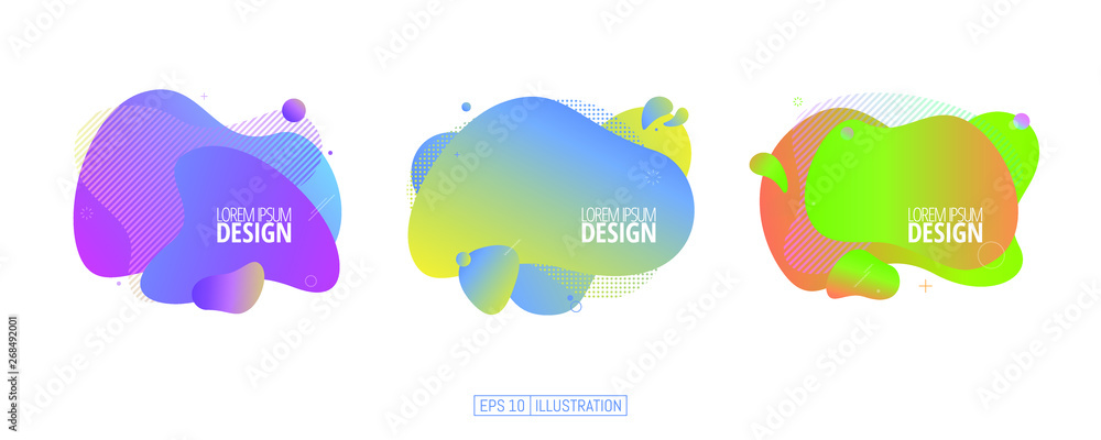Set of abstract geometric banners. Liquid shapes background elements. Templates for banner, brochure, book cover, booklet, applications or web  design. Vector illustration.
