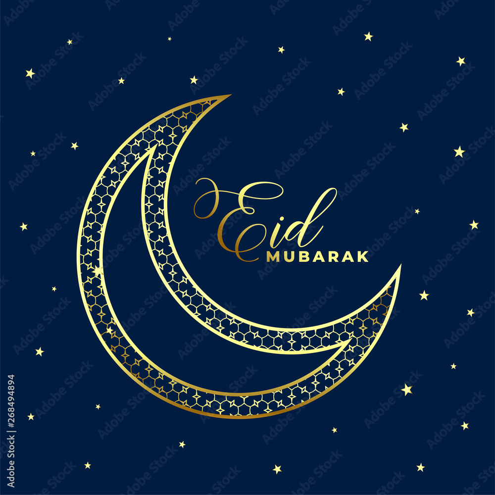 Naklejka premium lovely golden decorative eid moon and stars background