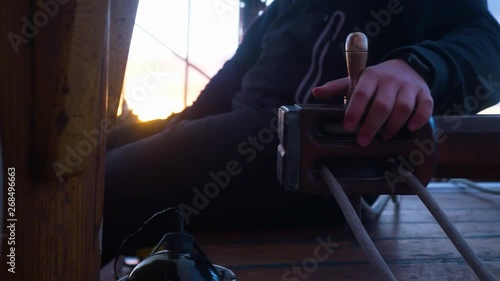 Sailing Action Shot Close Up Hand On Steering Bar.