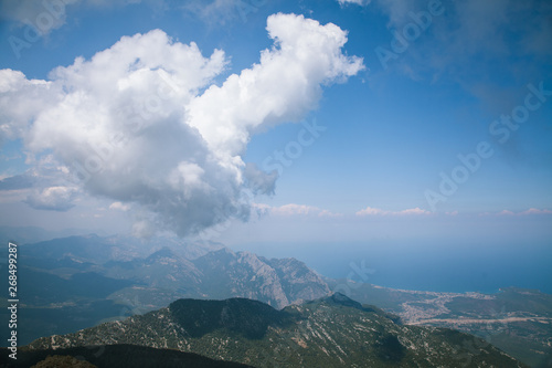 mountain view of the sea and clouds