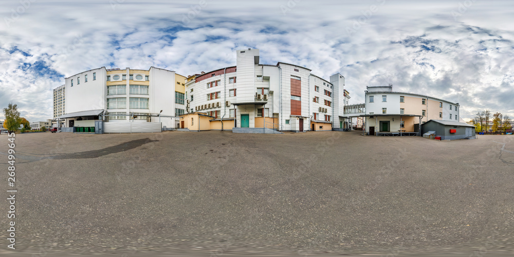full seamless spherical hdri panorama 360 degrees angle view near backyard of office building in equirectangular projection. vr ar content full seamless spherical hdri panorama 360 degrees angle view near backyard of office building in equirectangular projection. vr ar content