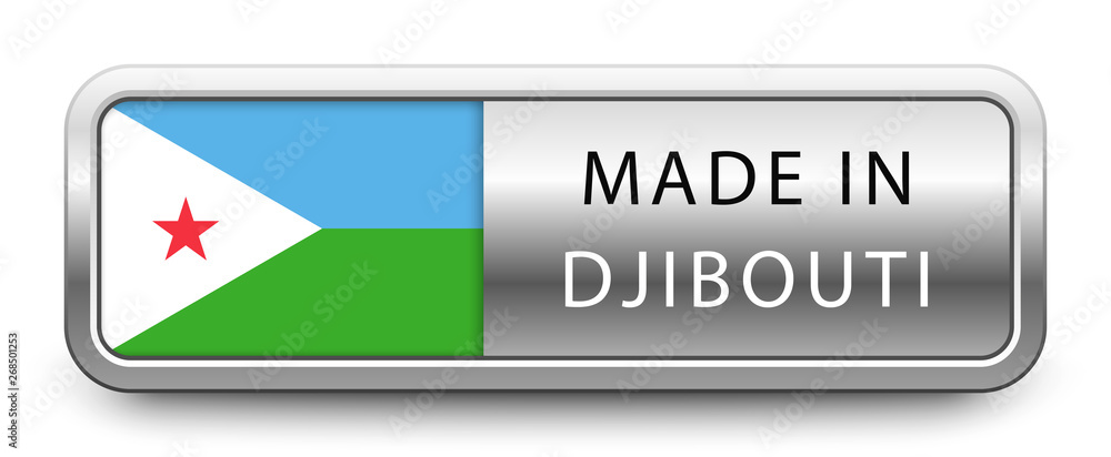 MADE IN DJIBOUTI metallic badge with national flag isolated on white background MADE IN DJIBOUTI metallic badge with national flag isolated on white background