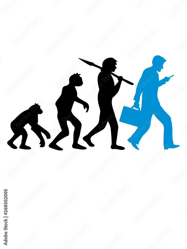 entwicklung evolution telefon mobile phone handy smartphone gehen arbeiten koffer bildschirm abgelenkt sms texten schreiben lesen unterwegs silhouette clipart