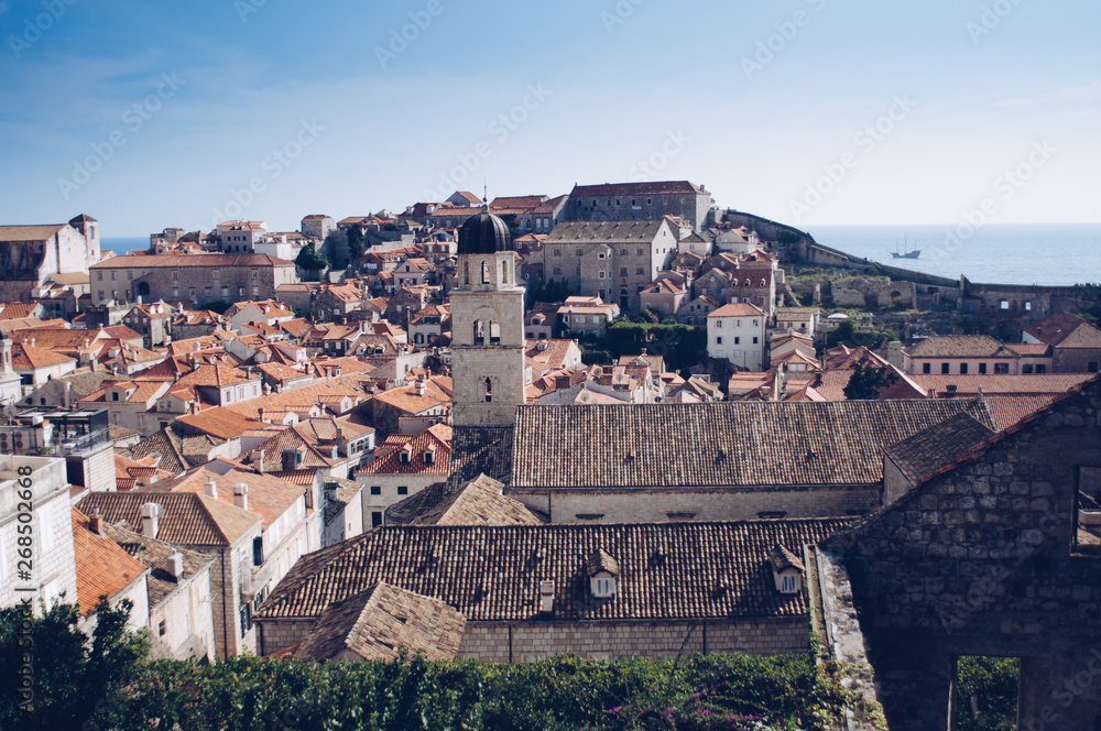 Fototapeta premium Aerial view at famous european travel destination in Croatia, Dubrovnik old town.