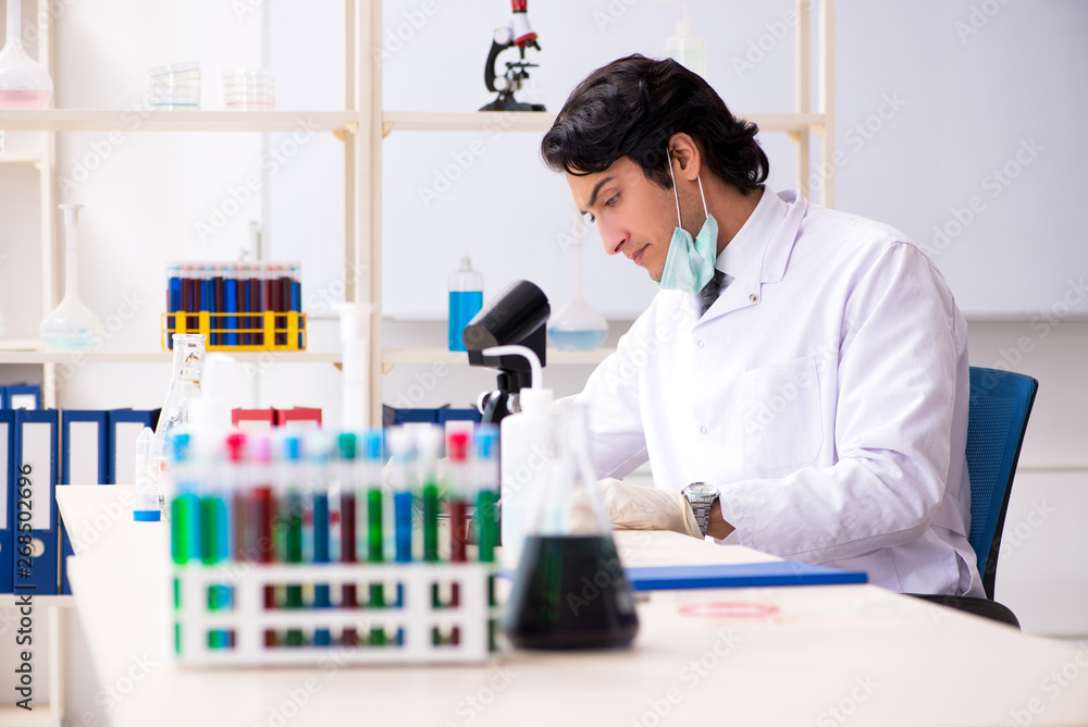 Young handsome chemist working in the lab Young handsome chemist working in the lab