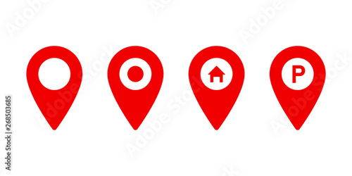 Set of pointer icons or pins for map. Sign of navigation or location isolated on white background.