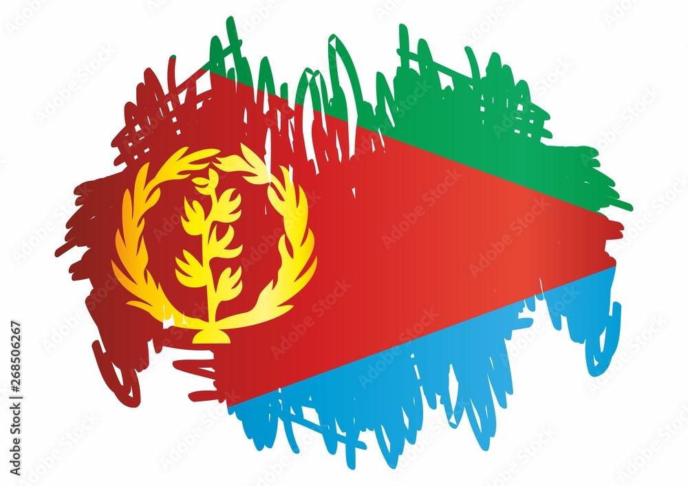 Obraz premium Flag of Eritrea, State of Eritrea, is a country in the Horn of Africa. Template for award design, an official document with the flag of Eritrea. Bright, colorful vector illustration.