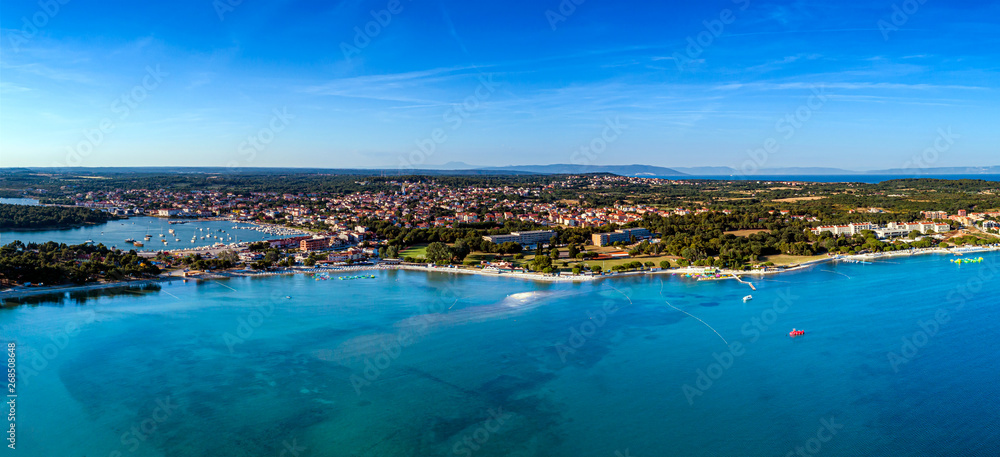 Beautiful large panorama from Medulin beach, Croatia, aerial view 