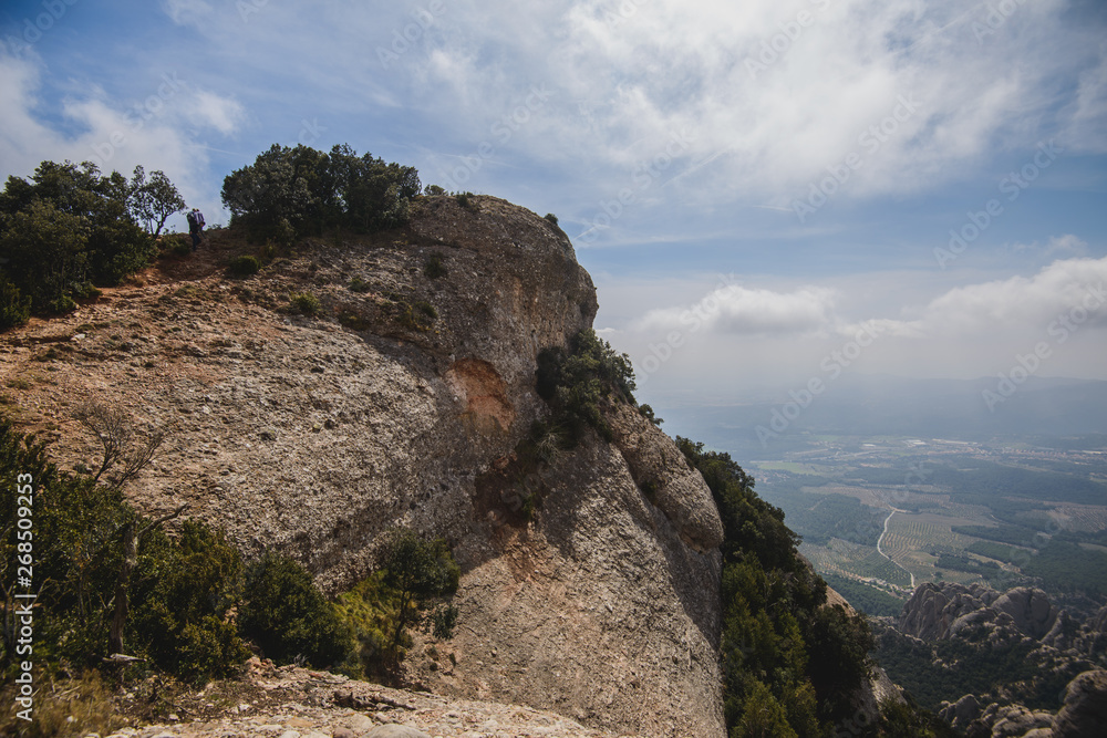 Aerial view of Montserrat mountains in a beautiful summer day, Catalonia, Spain 