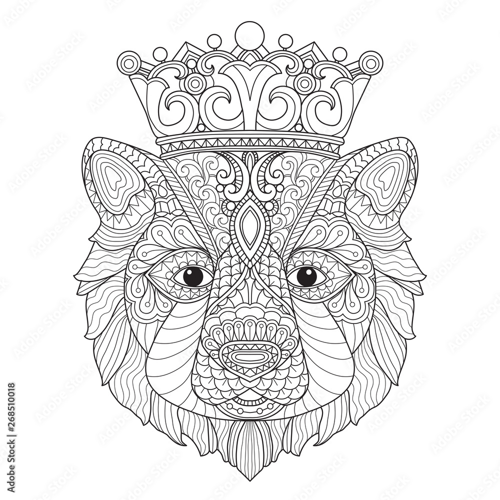 Hand drawn sketch illustration of bear king for adult coloring book. Hand drawn sketch illustration of bear king for adult coloring book.