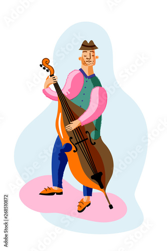 Double bass player cartoon character