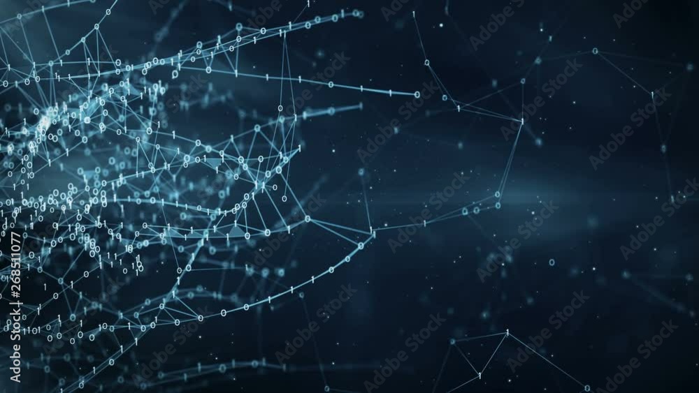 Abstract binary plexus nodes connections form network. For visuals vj internet presentations motion background hi-tech technology science engineering medical dashboard Seamless Loop