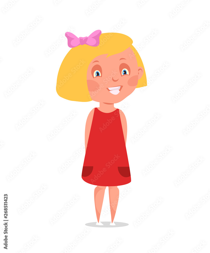Little preschool girl flat vector illustration isolated on white background