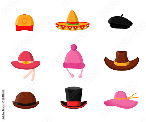 Headdress flat vector illustrations pack isolated on white background