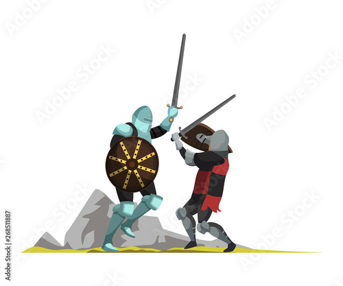 Medieval warriors flat vector illustration isolated on white background