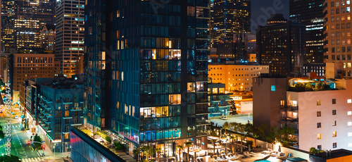 Aerial view of Downtown Los Angeles  CA at night