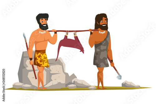 Stone age people carrying trophy illustration