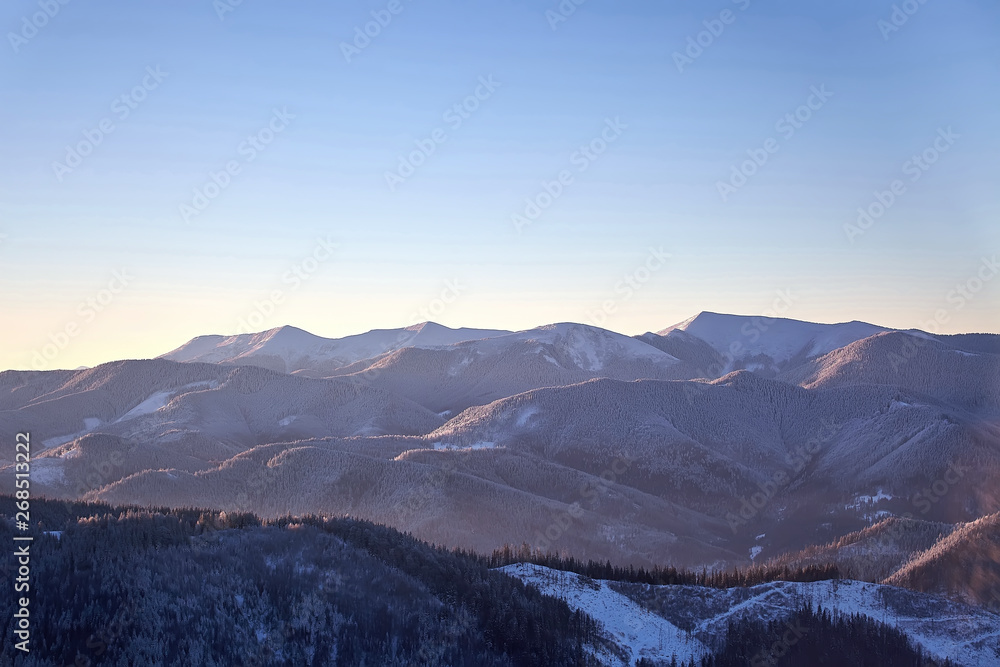 Winter mountain view of Gorgany Carpathian Mountains