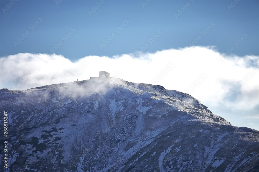 Observatory on the mountain Pip Ivan in clouds