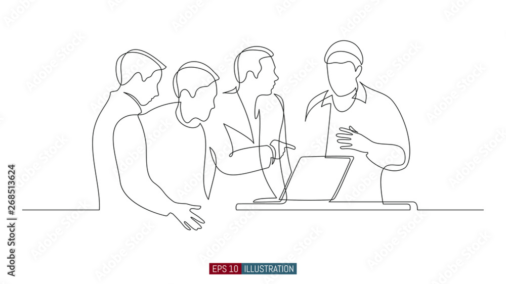 Continuous line drawing of business brief, presentation or training. Template for your design works. Vector illustration.