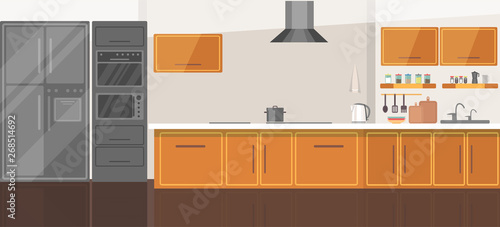 Modern cozy kitchen room interior illustration