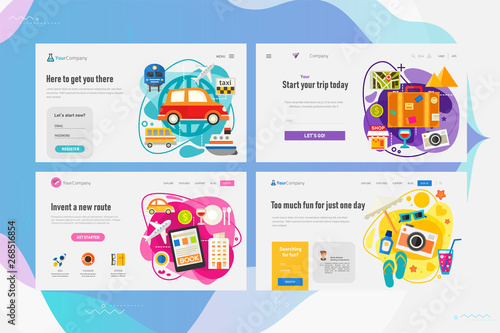 One Page Website Kit for Time For Travel Concept Banners. Vector Illustration