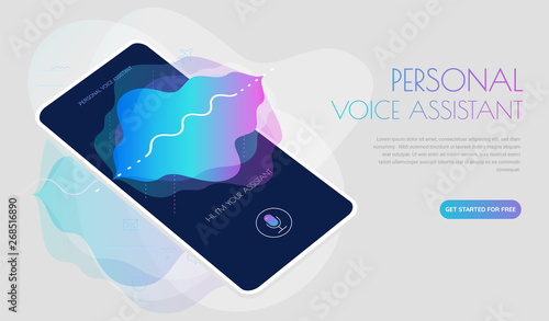 Trendy 3d responsive mobile UI templates of personal voice assistant mobile app template