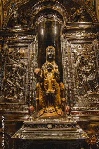 MONTSERRAT,SPAIN - APRIL 17 2019: The famous Black Madonna of Montserrat