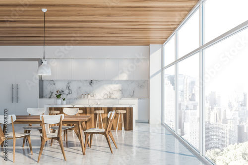 Luxury white loft kitchen interior with bar