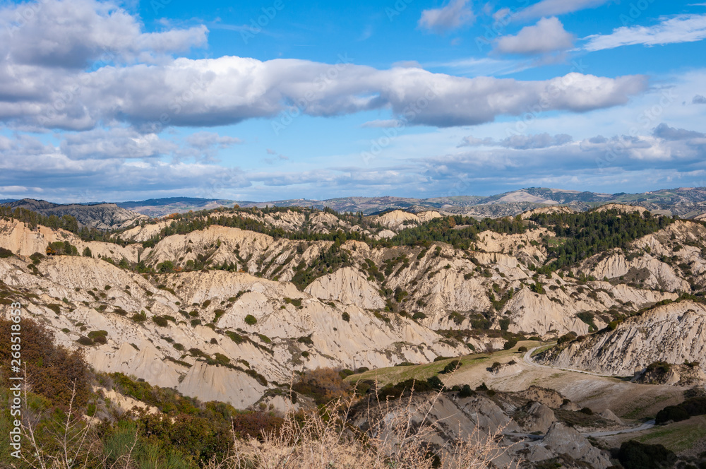 The park of the Aliano gullies, mountains of clay that surround the landscape of the Aliano valleys. A municipality of Matera where it seems to be on another planet. 