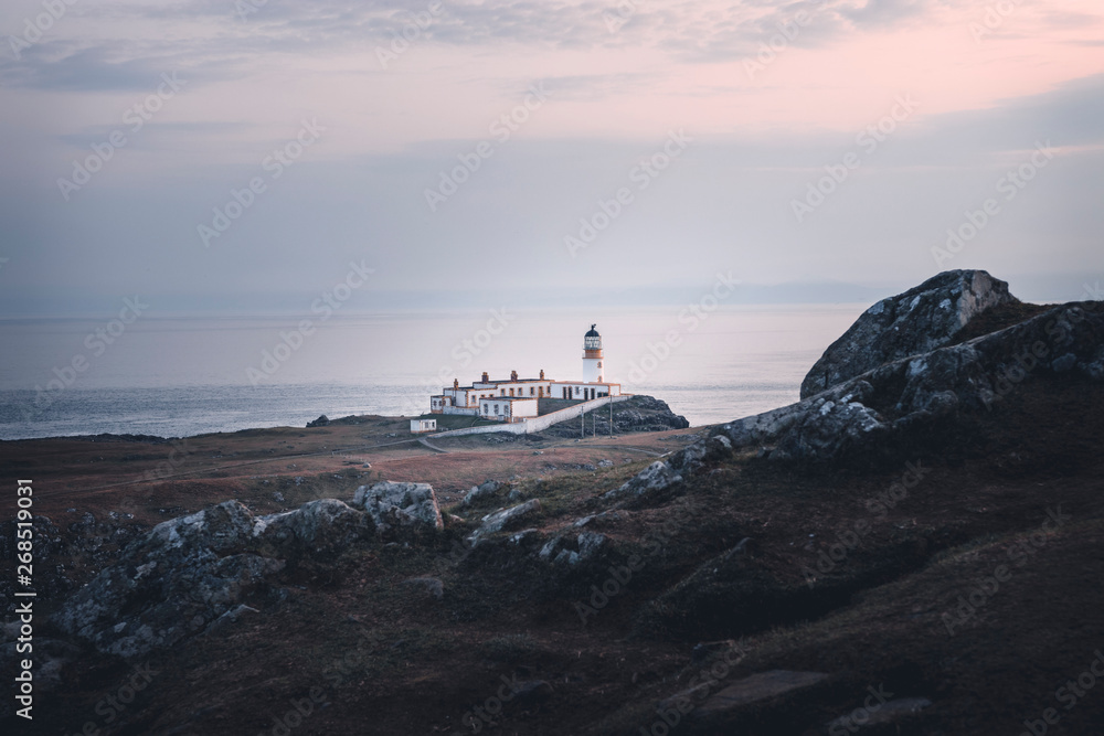 Neist Point Lighthouse, Isle of Skye, Scotland at sunset
