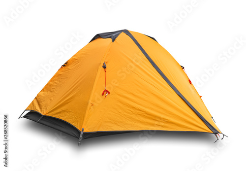 Orange closed tourist a tent