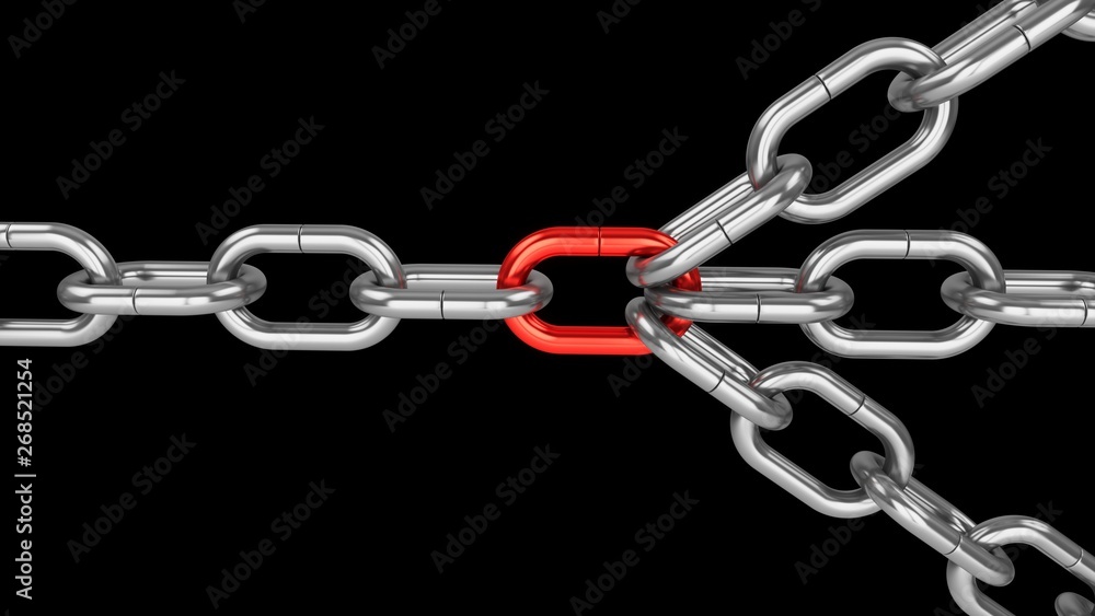 Obraz premium 3D rendering Chains connected by link. Connected group leadership teamwork concept.