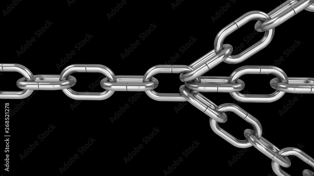 Fototapeta premium 3D rendering Chains connected by link. Connected group leadership teamwork concept.