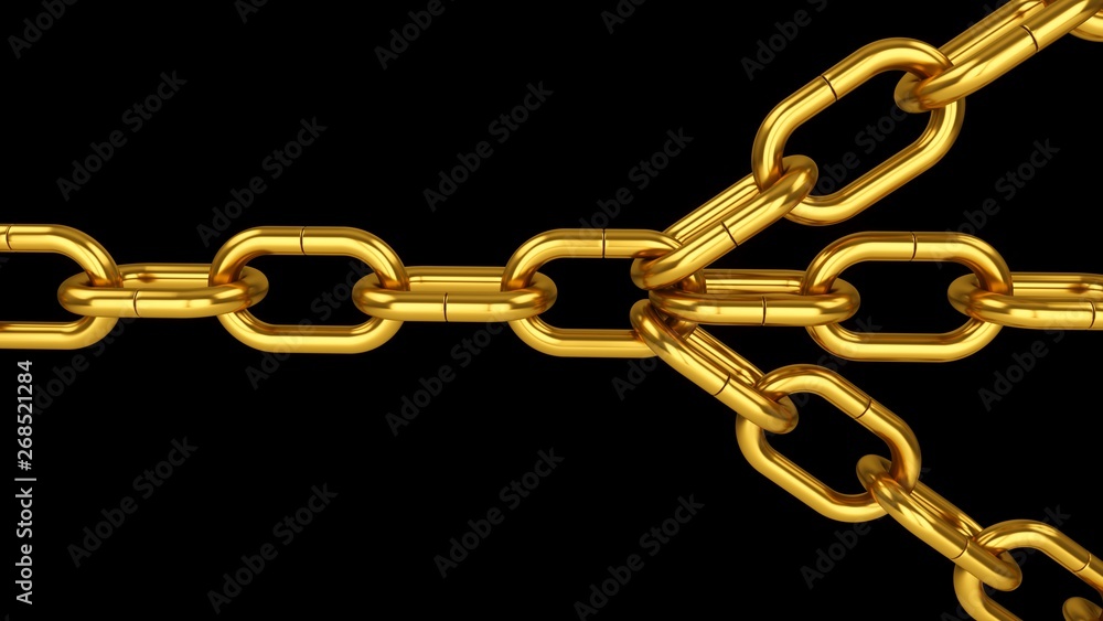Fototapeta premium 3D rendering Chains connected by link. Connected group leadership teamwork concept.