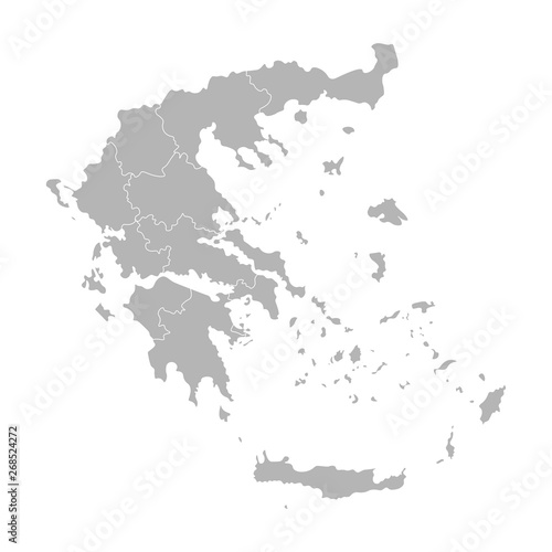 Vector isolated illustration of simplified administrative map of Greece. Borders of the provinces  regions . Grey silhouettes. White outline