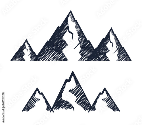 set of line snowy mountains over white background