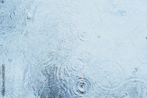 Raindrops on a puddle. Rainy day. Background.