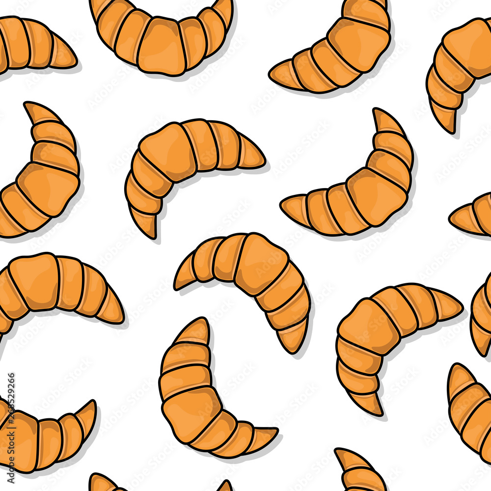 Seamless pattern, background. Vector image of croissants, bagels, buns. Texture for fabric, print banners, posters and cards. Design menus and restaurants. Image for pastry shops, bakeries, cafes. Seamless pattern, background. Vector image of croissants, bagels, buns. Texture for fabric, print banners, posters and cards. Design menus and restaurants. Image for pastry shops, bakeries, cafes.