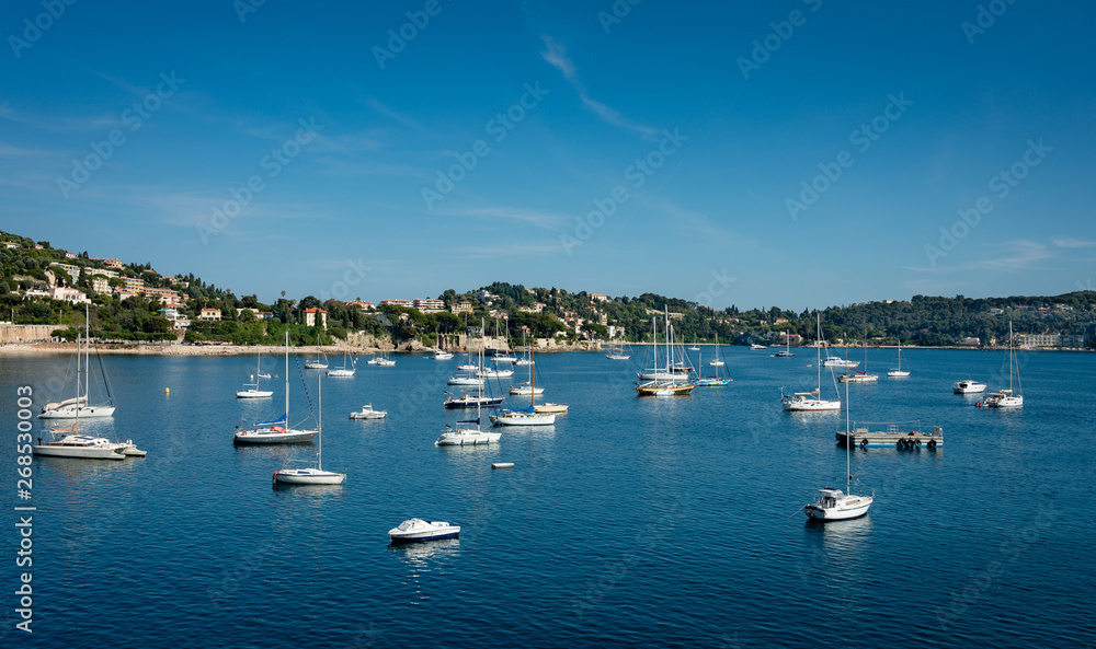 View of the bay in  Villefranche-sur-Mer town, Cote d'Azur, French Riviera, close to  Nice.