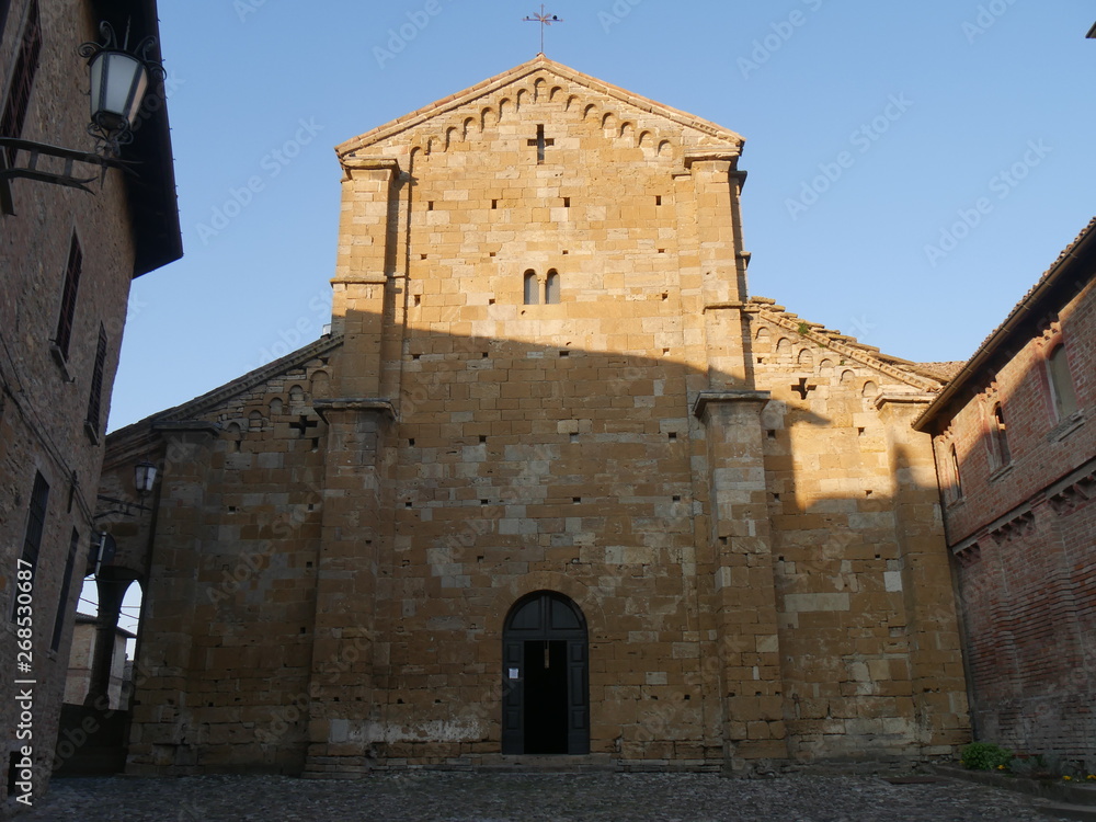 Collegiata church of St Mary in Castell'Arquato. It was rebuilt after a earthquake an it is charaterized by a romanesque 