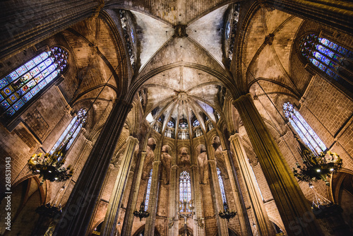 BARCELONA - MAY 10 2019: Interior of Cathedral of the Holy Cross and Saint Eulalia, in Barcelona, Spain