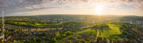 12k Aerial Panorama of Sheffield City at Sunset