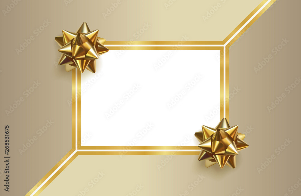 Glossy golden bow. Greeting card template Glossy golden bow. Greeting card template