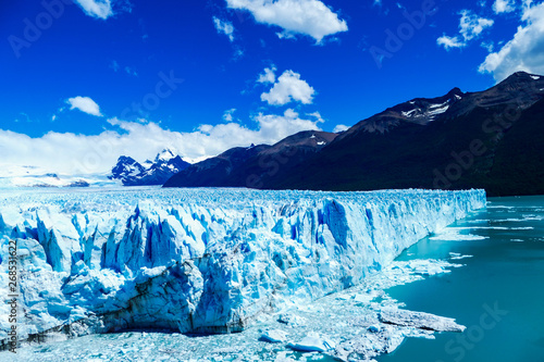 side and panoramic shot on the splendid of Perito Moreno Glacier, Patagonia, Argentina